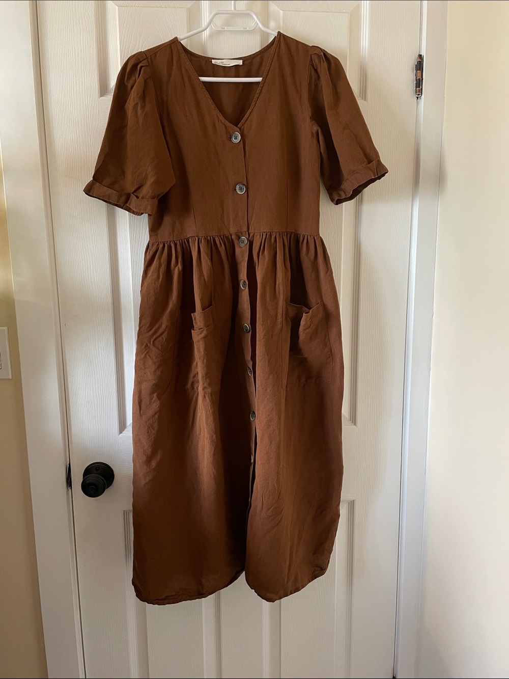 Oak + Fort brown linen cotton dress S